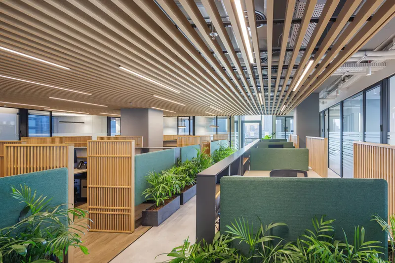 Beam acoustic panel in a styled interior