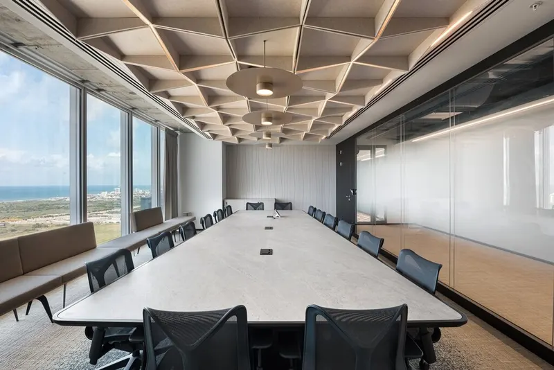 Diagonal acoustic panel in a styled interior