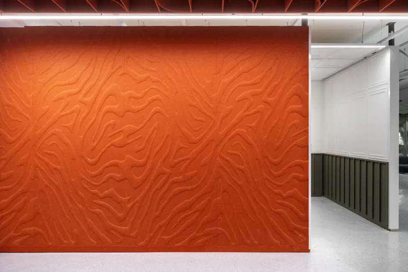 Raw acoustic panel in a styled interior